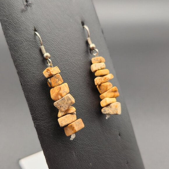 Silver Plated Picture Jasper Stone Handmade Dangle Earrings A6315 - Picture 2 of 5